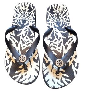 Tory Burch Black & White Rubber Flip Flop Sandals Women's Size 7